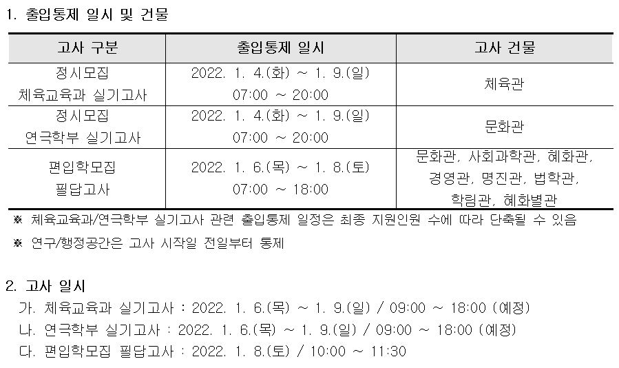 2022-정시 체육,연극,편입학 출입통제